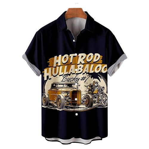 

Men's Shirt Summer Hawaiian Shirt Graphic Shirt Letter Car Turndown Black 3D Print Outdoor Street Short Sleeve Button-Down Print Clothing Apparel Fashion Designer Casual Hawaiian / Spring