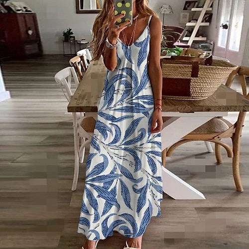 

Women's A Line Dress Maxi long Dress Green Blue Brown Short Sleeve Floral Print Spring Summer Spaghetti Strap Stylish Elegant Vacation 2022 S M L XL XXL 3XL