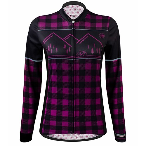 

21Grams Women's Long Sleeve Cycling Jersey Bike Top with 3 Rear Pockets Mountain Bike MTB Road Bike Cycling Breathable Quick Dry Moisture Wicking Fuchsia Plaid Checkered Spandex Polyester Sports