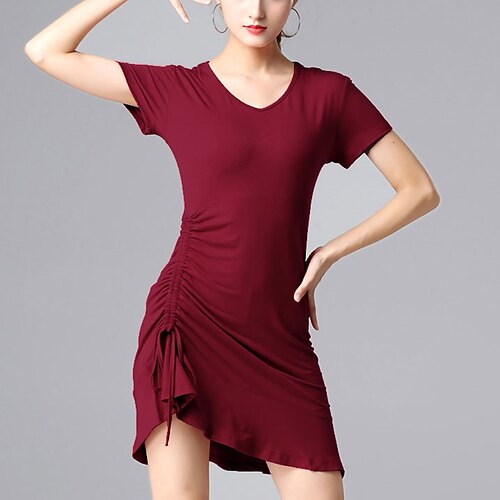 

Latin Dance Ballroom Dance Dress Solid Women's Training Performance Short Sleeve High Modal