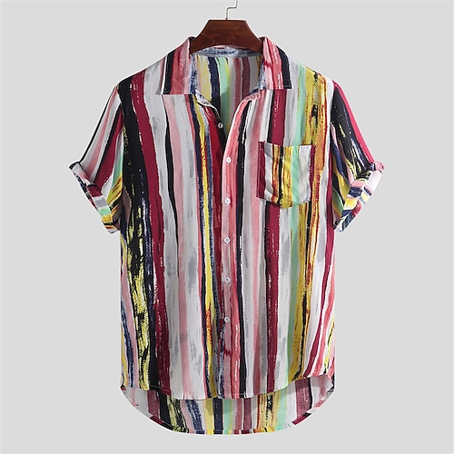

Men's Shirt 3D Print Striped Graphic Patterned Turndown Street Daily Button-Down Short Sleeve Tops Casual Fashion Comfortable Blue Red