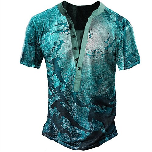 

Men's Henley Shirt Tee T shirt Tee 3D Print Graphic Patterned Animal Plus Size Henley Daily Sports Button-Down Print Short Sleeve Tops Designer Basic Classic Comfortable Blue / Summer / Summer