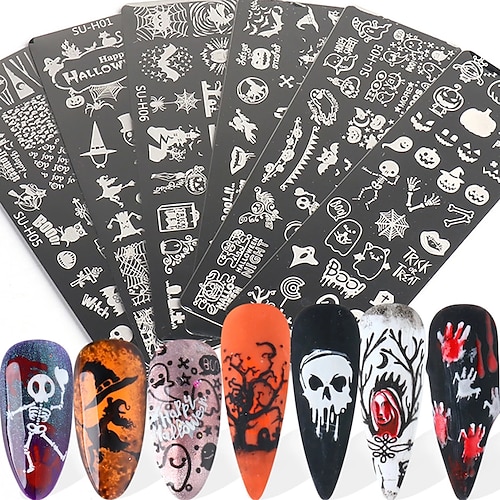 

6 pcs Halloween Stamp For Nails Pumpkin Ghost Skull Spider Web Plates For Stamping Nails Graffiti Stamping Mold Manicure