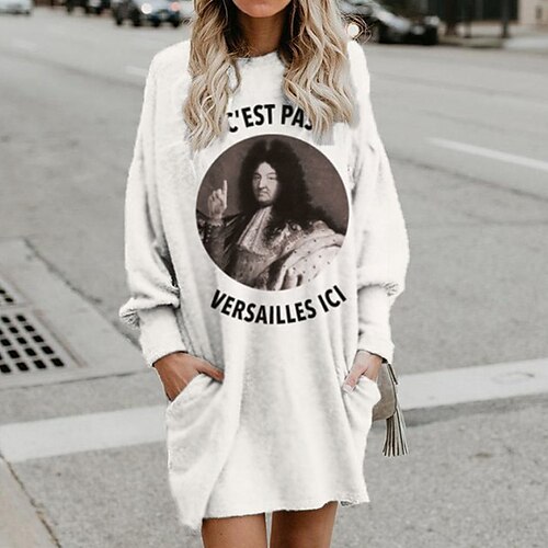 

Women's Shift Dress Short Mini Dress White Long Sleeve Fall Print Letter Pocket Print Fall Winter Hooded Casual 2022 S M L XL XXL 3XL