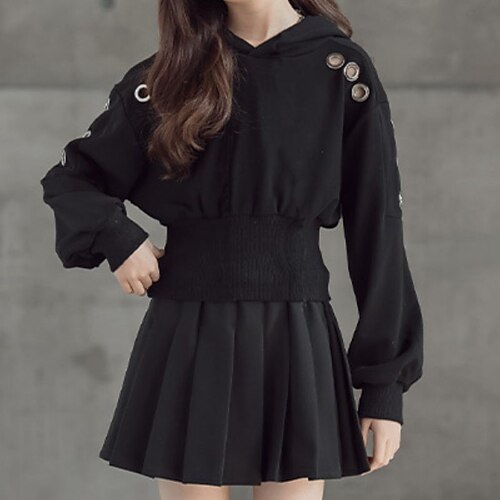

Kids Girls' T-shirt Skirt Clothing Set 2 Pieces Long Sleeve Black Solid Color Vacation Casual Daily 4-12 Years