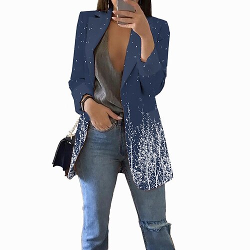 

Women's Blazer Office Street Work Spring Fall Regular Coat Regular Fit Breathable Stylish Formal Style Modern Style Jacket Long Sleeve Floral with Pockets Print Blue