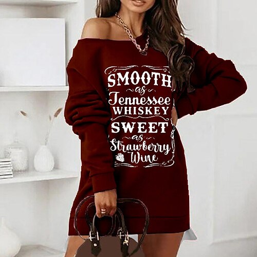 

Women's Shift Dress Short Mini Dress Green Black Wine Long Sleeve Letter Fake two piece Print Fall Spring Crew Neck Casual Vacation 2022 S M L XL XXL 3XL