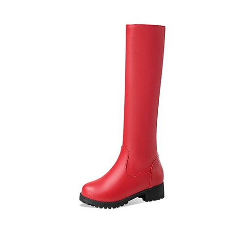 

Mujer Botas Diario Botas a media pierna Invierno Tacón Cuadrado Dedo redondo Minimalismo Cuero PU Cremallera Color sólido Negro Blanco Rojo claro