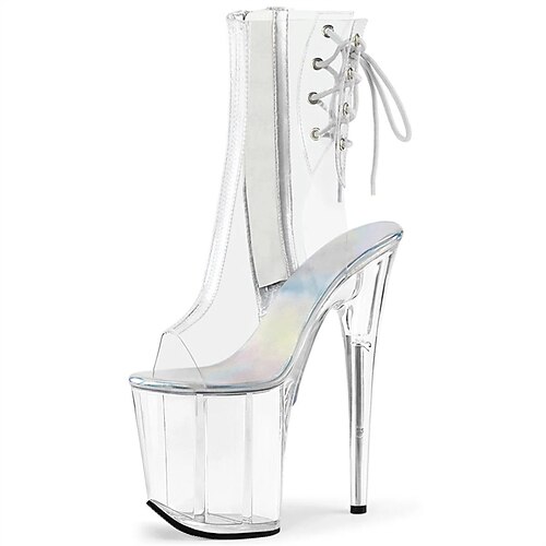 

Women's Dance Boots Pole Dancing Shoes Performance Stilettos Ankle Boots Platform Solid Color Slim High Heel Round Toe Zipper Adults' Clear