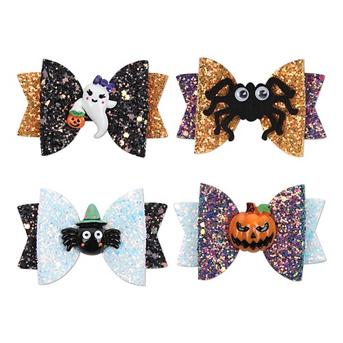 

2022 Halloween New Girl Bow Print Grosgrain Ribbon Flower Hairpin Children's Headwear Cartoon Resin Accessories