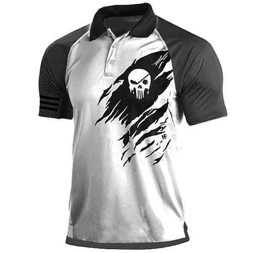 

Men's Collar Polo Shirt Golf Shirt Graphic Skull Turndown Black / White 3D Print Street Daily Short Sleeve 3D Button-Down Clothing Apparel Fashion Casual Breathable Comfortable / Beach