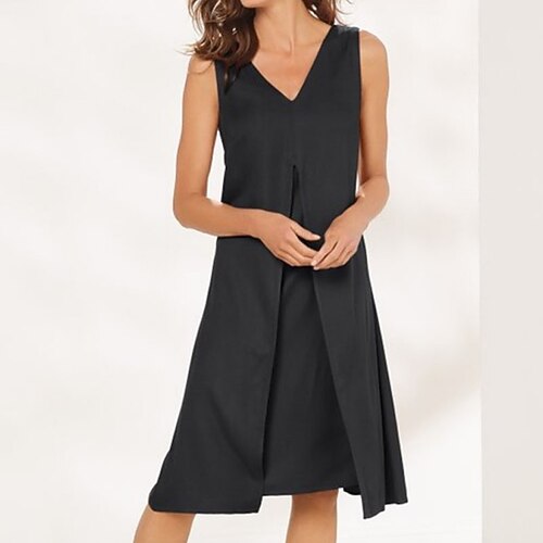 

Women's A Line Dress Knee Length Dress White Black Blue Fuchsia Sleeveless Pure Color Fake two piece Spring Summer V Neck Elegant Mature 2022 S M L XL XXL 3XL