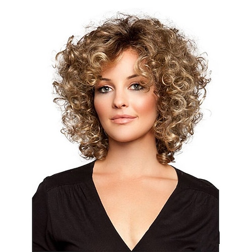 

Synthetic Wig Afro Curly With Bangs Machine Made Wig 14 inch Synthetic Hair Women's Adjustable Color GradientHigh Quality Mixed Color