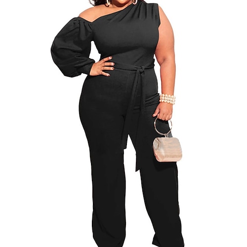 

Women's Plus Size Jumpsuit Solid Color Streetwear Casual Casual Going out Natural Full Length Fall Winter White Black Blue L XL XXL 3XL 4XL
