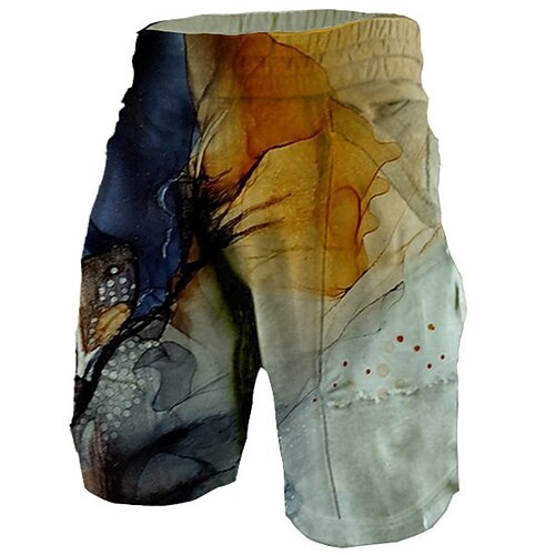 

Men's Active Sweat Shorts Elastic Waist 3D Print Graphic Color Block Abstract Breathable Soft Short Casual Daily Holiday Streetwear Designer Yellow Micro-elastic
