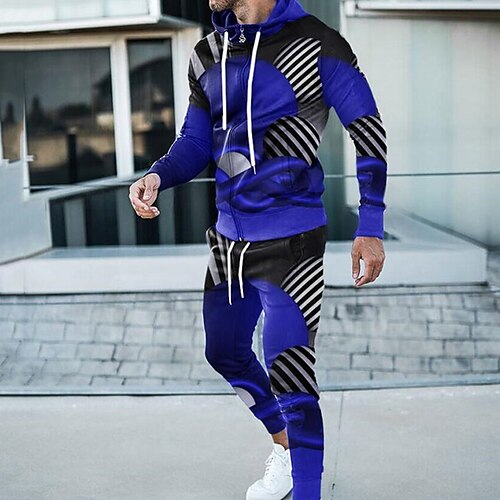 

Men's Tracksuit Hoodies Set Graphic Patterned 2 Piece Print Sports Outdoor Casual Sports 3D Print Sportswear Basic Essential Hoodies Sweatshirts Black Blue Royal Blue