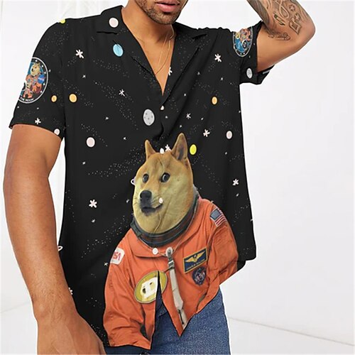 

Men's Shirt 3D Print Dog Animal Turndown Street Casual Button-Down Print Short Sleeve Tops Designer Casual Fashion Breathable Black / Summer / Spring / Summer