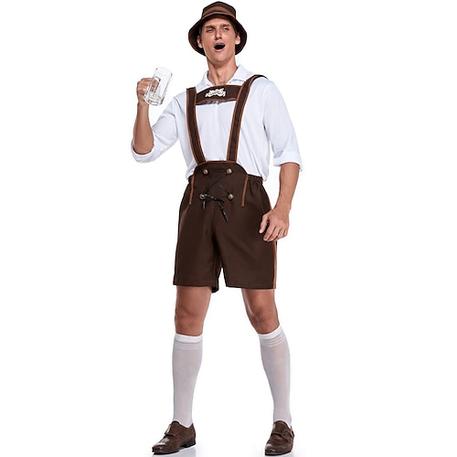 

Oktoberfest Beer International Beer Festival Lederhosen Men's Blouse Shorts Bavarian Costume Dark Brown