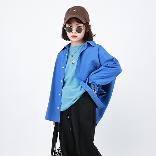 

Kids Girls' Shirt Long Sleeve Solid Color White Black Blue Children Tops Fall Spring Fashion Adorable Daily Outdoor Regular Fit 3-13 Years
