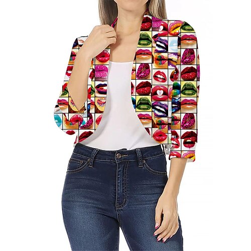 

Women's Blazer Outdoor Street Daily Spring Fall Short Coat Stand Collar Regular Fit Breathable Streetwear Street Style Jacket 3/4 Length Sleeve Floral Irregular Hem White Pink Yellow