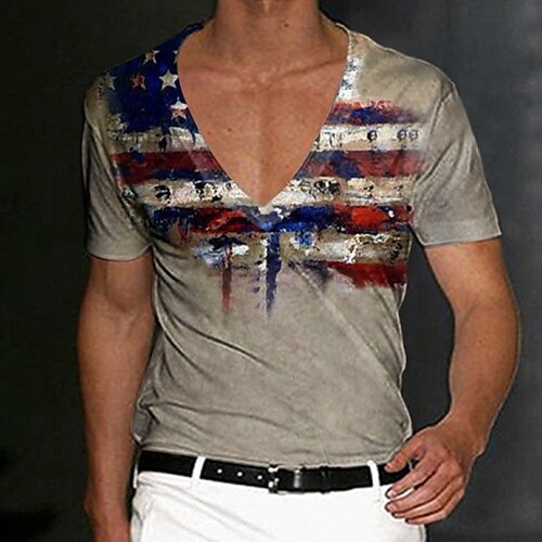 

Men's Unisex T shirt Tee 3D Print Graphic Prints National Flag V Neck Street Daily Print Short Sleeve Tops Casual Fashion Big and Tall Sports Gray / Summer