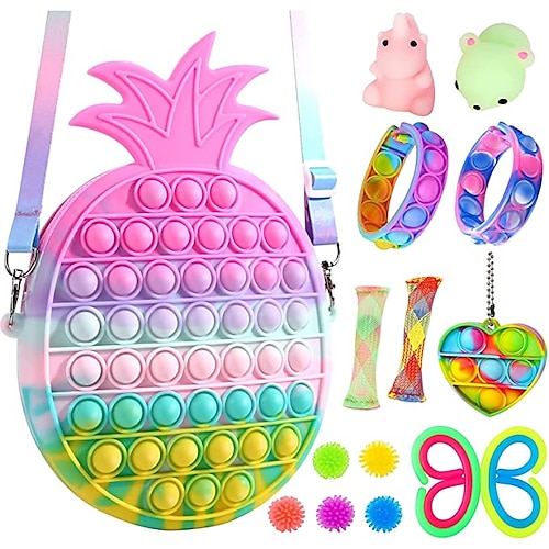 

Shoulder Bag Fidget Toys SetPop Bag it Purse for Girls Bubble Popper Crossbody Handbag for KidsPop on it Toy Pack Figetsss Sensory Toys (Pineapple)