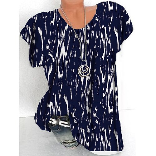 

Women's Plus Size Tops T shirt Tee Color Gradient Print Short Sleeve Crewneck Streetwear Daily Sports Cotton Spandex Jersey Spring Summer Navy Blue