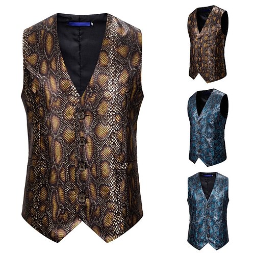 

Men's Vest Waterproof Outdoor Single Breasted Graphic Snakeskin 3D Printed Graphic V Neck Streetwear Jacket Outerwear Sleeveless Pocket Fall