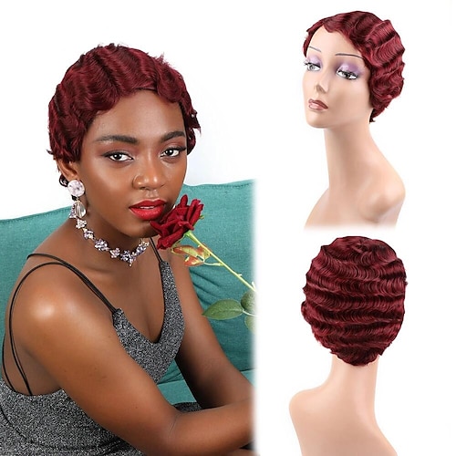 

Short Human Hair Wigs Finger Wave Wigs BUG 99J# Short Brazilian Human Hair Wigs Pixie Cut Human Hair Wigs for Women