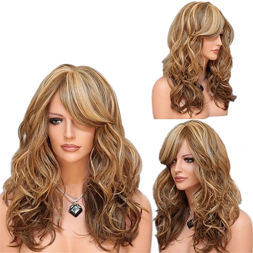 

Synthetic Wig Curly With Bangs Machine Made Wig Long A1 Synthetic Hair Women's Soft Classic Easy to Carry Blonde Brown Mixed Color / Daily Wear / Party / Evening