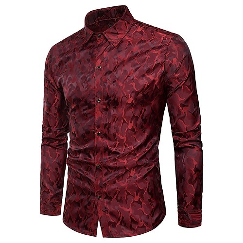 

Men's Shirt Prom Shirt Waves Turndown Wine Purple Gray Street Holiday Long Sleeve Button-Down Clothing Apparel Fashion Casual Comfortable / Club / Beach