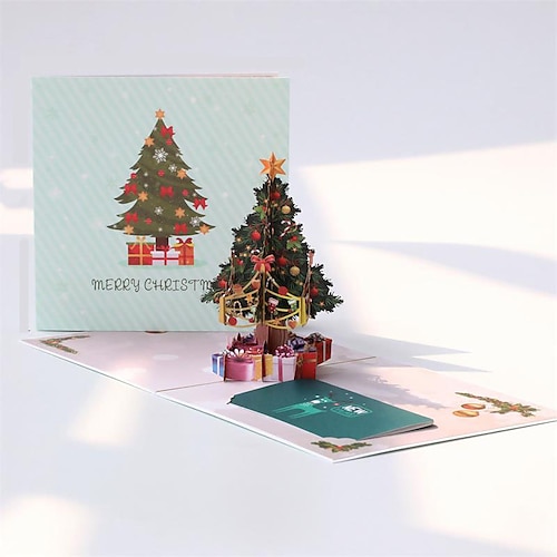 

2pcs Christmas Tree Reindeer Santa Claus Card 3D Pop-Up Cards Congratulations Cards for Gift Decoration Party with Envelope 125.9 inch Paper