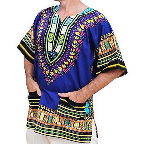 

Adulto Homens Impressão Africana Dashiki Roupas africanas modernas Para Festa Poliéster Baile de Máscaras Blusa