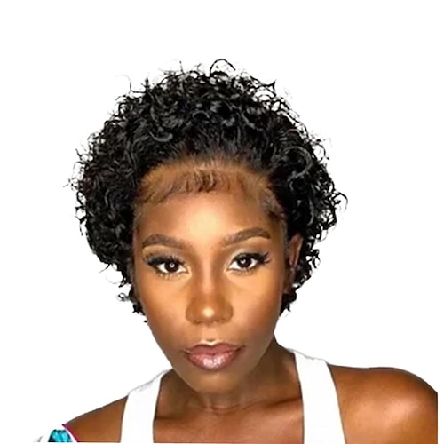 

Pixie Cut Wig Short fdeep curly Water Wave Human Hair Wigs Peruvian Remy Hair 13X1 Transparent Lace Front Wig For Women Human Wigs