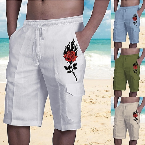 

Men's Designer Streetwear Shorts Beach Shorts Drawstring Elastic Waist Multiple Pockets Short Pants Casual Daily Micro-elastic Graphic Patterned Rose Breathable Soft Mid Waist Green White Blue Khaki