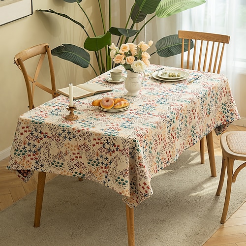 

Farmhouse Style Pastoral Tablecloth Cotton Linen Fabric Table Cloth,Washable Table Cover Dust-Proof Wrinkle Resistant for Restaurant, Picnic, Indoor and Outdoor Dining