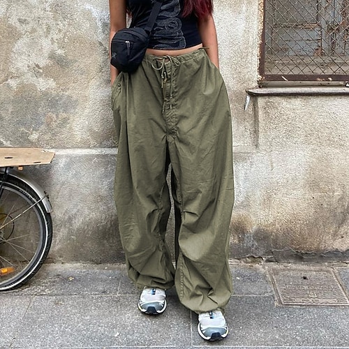 

Women's Fashion Joggers Cargo Pants Side Pockets Full Length Pants Casual Weekend Micro-elastic Solid Color Comfort Mid Waist Loose White Black Army Green Brown S M L