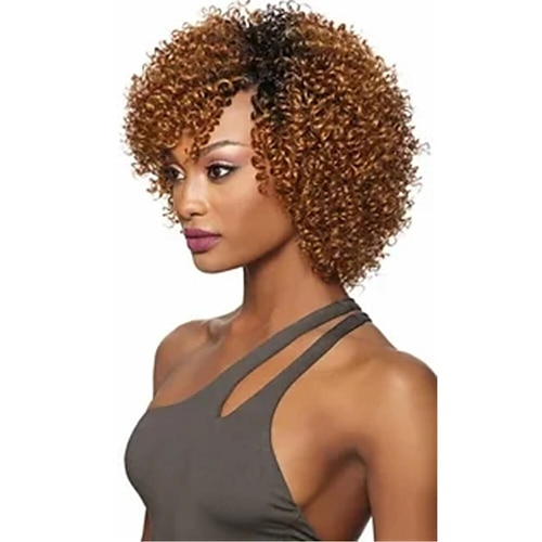 

Jerry Curly Short Pixie Bob Cut Human Hair Wigs With Bangs Non lace front Wig Highlight Honey Blonde Colored Wigs For Women