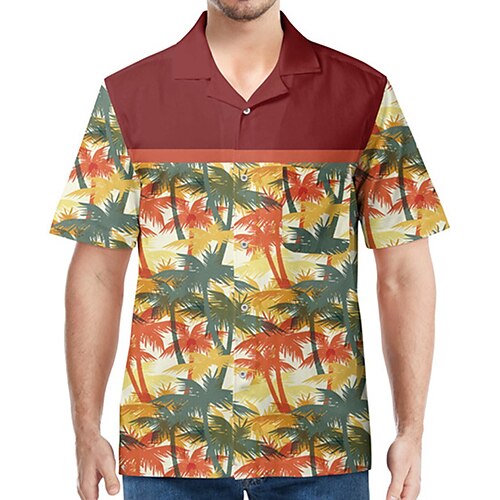 

Men's Shirt 3D Print Plants Graphic Patterned Turndown Street Daily 3D Button-Down Short Sleeve Tops Casual Fashion Breathable Comfortable Wine