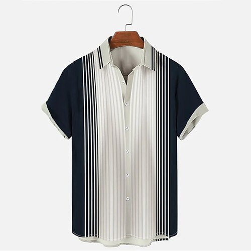 

Men's Shirt Graphic Shirt Striped Turndown Black / White Print Street Daily Short Sleeve Button-Down Print Clothing Apparel Fashion Designer Casual Breathable