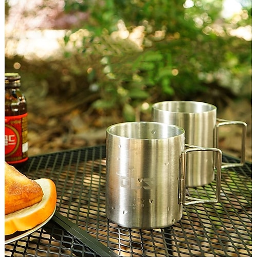 

outdoor camping mug 304 stainless steel folding handle double-layer insulated coffee mug barbecue beer mug mountaineering water mug