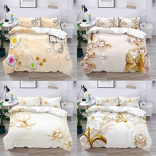 

Floral Pattern 3-Piece Duvet Cover Set Hotel Bedding Sets Comforter Cover with Soft Lightweight Microfiber, Include 1 Duvet Cover, 2 Pillowcases for Double/Queen/King(1 Pillowcase for Twin/Single)