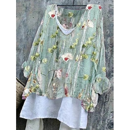 

Women's Blouse Flower Daily Weekend Blouse Shirt Long Sleeve Print Round Neck Casual Streetwear Green S