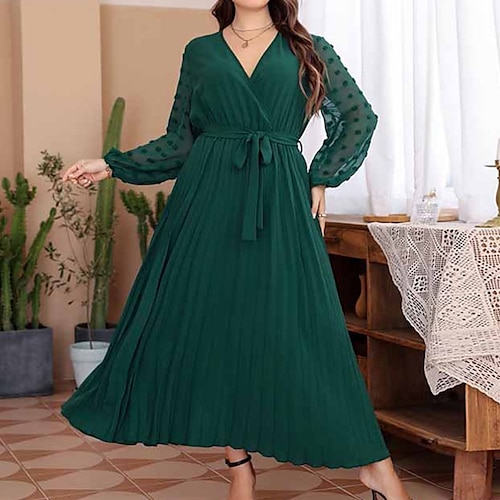 

Women's Plus Size Holiday Dress Solid Color V Neck Long Sleeve Fall Spring Casual Maxi long Dress Daily Holiday Dress
