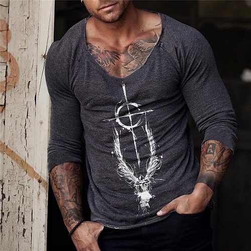 

Men's T shirt Tee Hot Stamping Graphic Patterned Crew Neck Street Daily Print Long Sleeve Tops Designer Casual Fashion Comfortable Black / Summer / Sports / Summer
