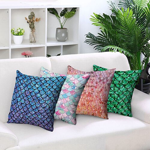 

Scales Double Side Cushion Cover 4PC Soft Decorative Square Throw Pillow Cover Cushion Case Pillowcase for Bedroom Livingroom Superior Quality Machine Washable Indoor Cushion for Sofa Couch Bed Chair