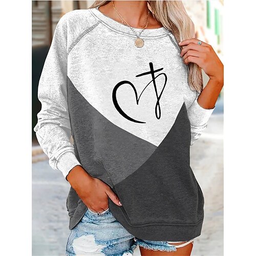 

Women's Sweatshirt Graphic Prints Letter Patchwork Print Casual Daily Sports 3D Print Sportswear Casual Hoodies Sweatshirts Gray