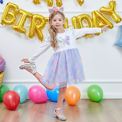 

Kleid für Kinder, Mädchen, Schmetterling, Batik, a-Linie, Kleid, Geburtstag, Leistung, bestickt, Mesh, funkelnd, weiß, knielang, langärmlig, Prinzessin, süß, Kleider, Herbst, Winter, normale