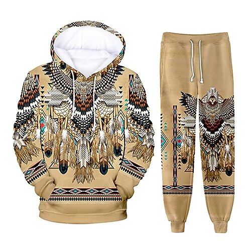 

Men's Tracksuit Hoodies Set Graphic Patterned Tribal Eagle 2 Piece Print Sports Outdoor Casual Sports 3D Print Sportswear Basic Essential Hoodies Sweatshirts Brown