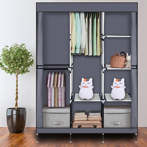 

71 Portable Closet Wardrobe Clothes Rack Storage Organizer with Shelf Gray